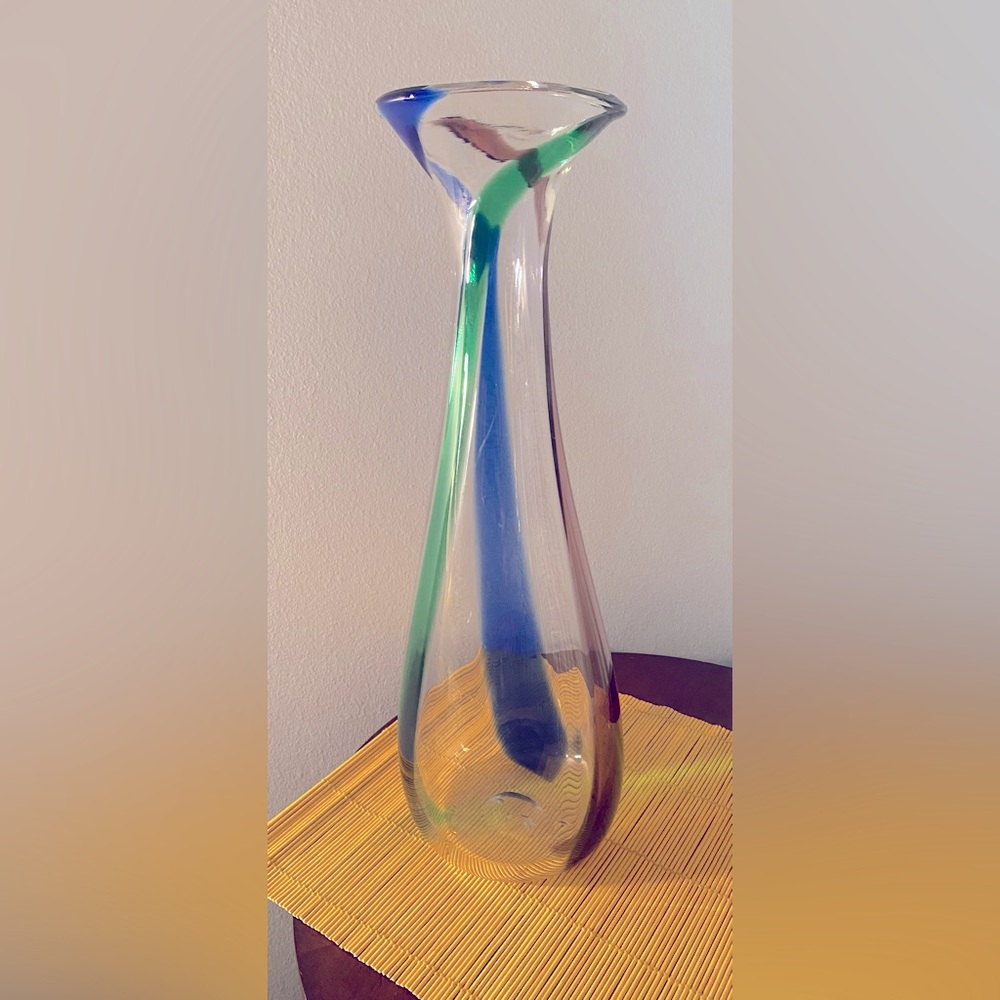 Mid Century Modern tall tri color Murano glass vase (w)